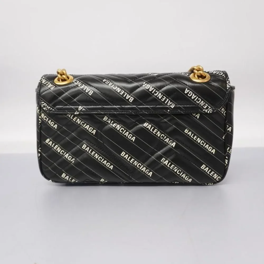 Gucci Shoulder Bag GG Marmont BALENCIAGA Leather Black Gold Hardware - Picture 5 of 6
